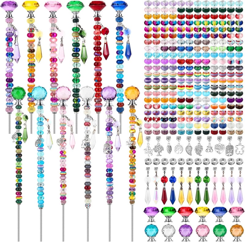 UFU 310Pcs DIY Fairy Wand Beaded Garden Stakes Kit, Fairy Wands Kit with Sparkling Crystal Pendants, Suitable for Different Holidays Garden Stakes Decorative Outdoor Beadable Items(10&12IN) - Image 1